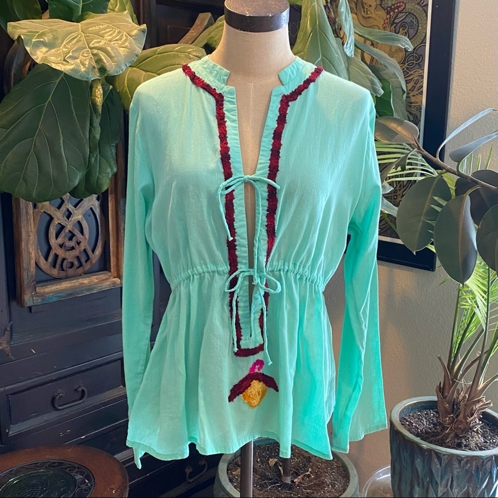 Anthropologie Tuffed Bohemian drawstring retro tunic top